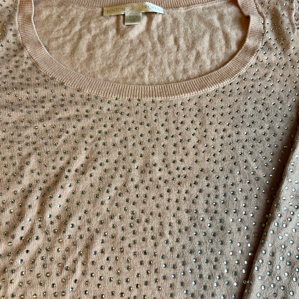 Boston Proper Pale Pink Studded Rhinestone Sweater Size M - Picture 2 of 11